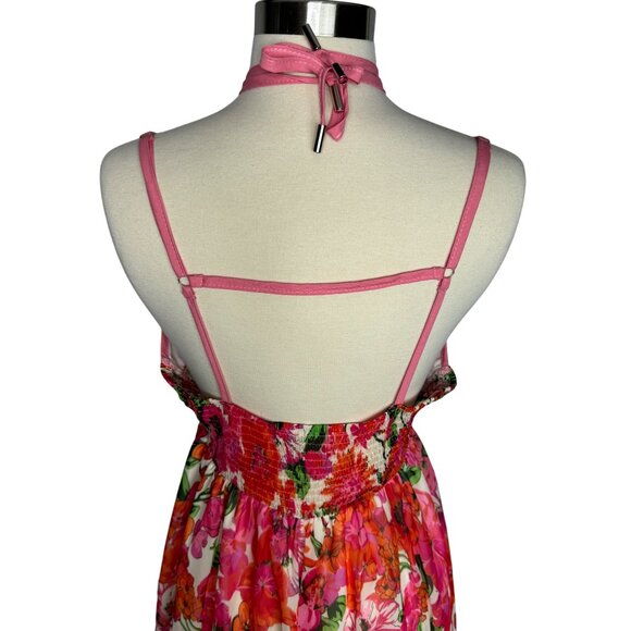 MultiStrap Fairycore Vacation Free People Inspired Pink Floral Maxi Dress Sz L - Picture 10 of 11